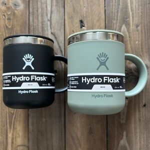 BRAND NEW Set of 2 12 oz Hydro Flasks - Black and Light Green, Boxes Included